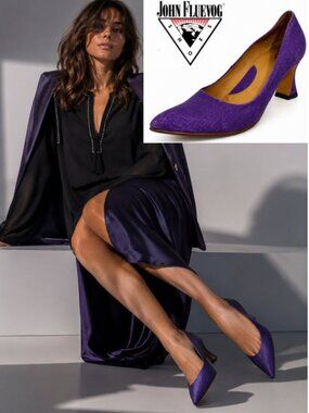John Fluevog Desmond Purple Angular Mid Heel Pumps Size 9 Leather